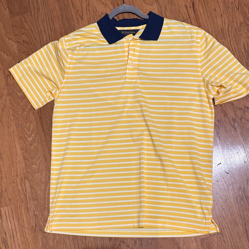 Brooks brothers Men's Polo Shirt with Yellow and White Stripes